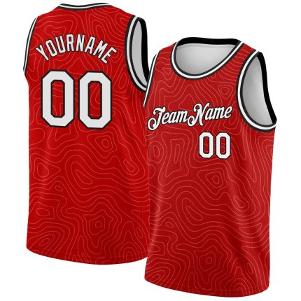 Personalized Red White-Black Rounded Zig Zag Lines Authentic City Edition Basketball Jersey Team Custom Name and Number
