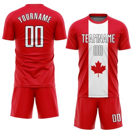 Personalized Red White-Black Sublimation Canadian Flag Soccer Uniform Jersey Team Custom Name and Number