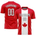 Personalized Red White-Black Sublimation Canadian Flag Soccer Uniform Jersey Team Custom Name and Number