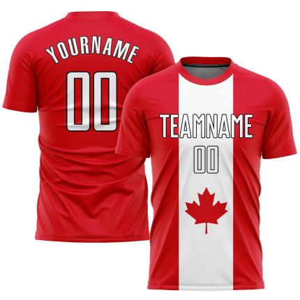 Personalized Red White-Black Sublimation Canadian Flag Soccer Uniform Jersey Team Custom Name and Number