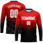 Personalized Red White-Black Sublimation Long Sleeve Fade Fashion Soccer Uniform Jersey Team Custom Name and Number