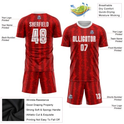 Personalized Red White-Black Sublimation Soccer Uniform Jersey Team Custom Name and Number