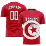Personalized Red White-Black Sublimation Tunisian Flag Soccer Uniform Jersey Team Custom Name and Number