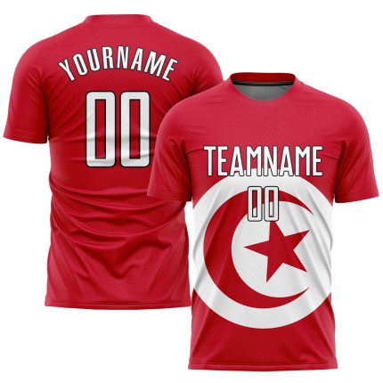 Personalized Red White-Black Sublimation Tunisian Flag Soccer Uniform Jersey Team Custom Name and Number