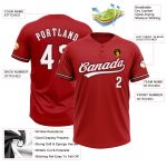 Personalized Red White-Black Two-Button Unisex Softball Jersey