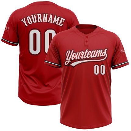 Personalized Red White-Black Two-Button Unisex Softball Jersey