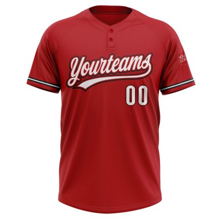 Personalized Red White-Black Two-Button Unisex Softball Jersey
