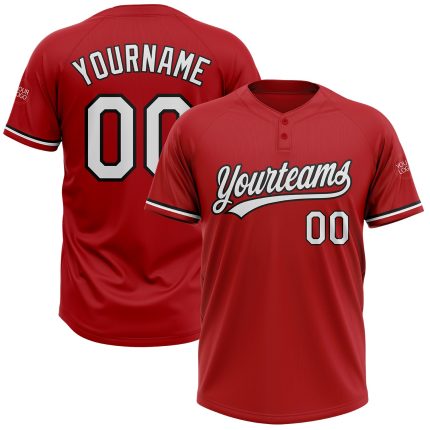 Personalized Red White-Black Two-Button Unisex Softball Jersey Team Custom Name and Number