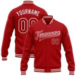 Personalized Red White Bomber Full-Snap Varsity Letterman Jacket
