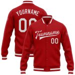 Personalized Red White Bomber Full-Snap Varsity Letterman Jacket Team Custom Name and Number
