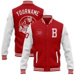 Personalized Red White Bomber Full-Snap Varsity Letterman Two Tone Jacket