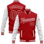 Personalized Red White Bomber Full-Snap Varsity Letterman Two Tone Jacket Team Custom Name and Number