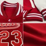 Personalized Red White Bomber Full-Snap Varsity Letterman Two Tone Jacket Team Custom Name and Number