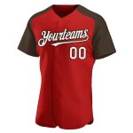Personalized Red White-Brown Authentic Raglan Sleeves Baseball Jersey Team Custom Name and Number