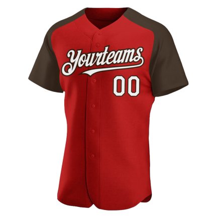 Personalized Red White-Brown Authentic Raglan Sleeves Baseball Jersey Team Custom Name and Number