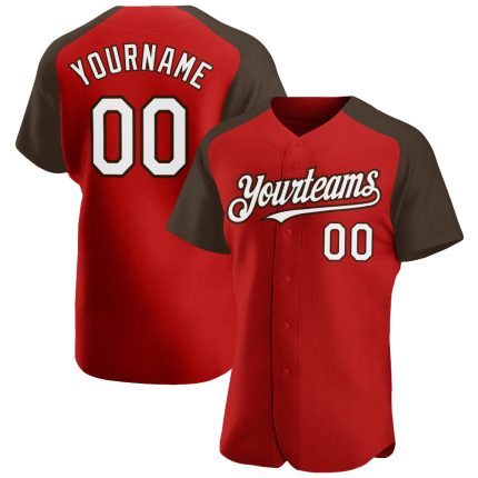 Personalized Red White-Brown Authentic Raglan Sleeves Baseball Jersey Team Custom Name and Number