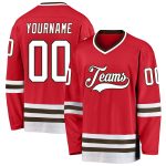 Personalized Red White-Brown Hockey Jersey Team Custom Name and Number