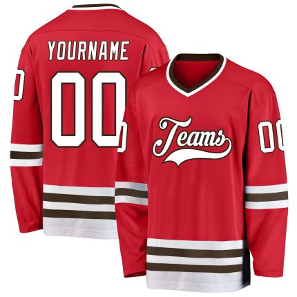 Personalized Red White-Brown Hockey Jersey Team Custom Name and Number