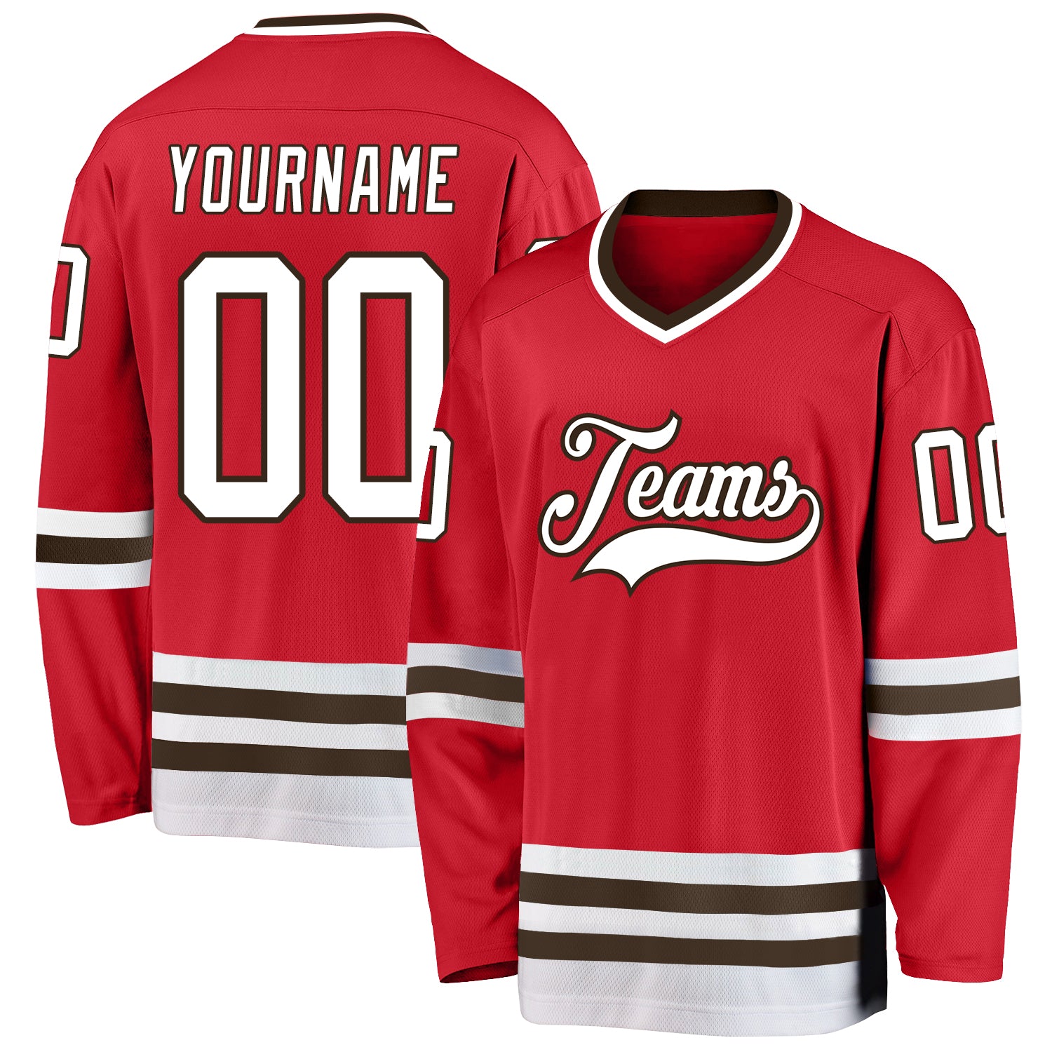 Personalized Red White-Brown Hockey Jersey Team Custom Name and Number