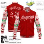 Personalized Red White Christmas 3D Bomber Full-Snap Varsity Letterman Jacket
