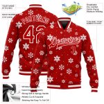 Personalized Red White Christmas 3D Bomber Full-Snap Varsity Letterman Jacket Team Custom Name and Number