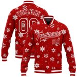 Personalized Red White Christmas 3D Bomber Full-Snap Varsity Letterman Jacket Team Custom Name and Number