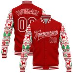 Personalized Red White Christmas 3D Bomber Full-Snap Varsity Letterman Jacket