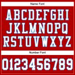Custom red, white and electric blue mesh football jersey, side view