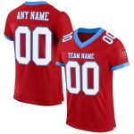 Custom red, white and electric blue mesh football jersey