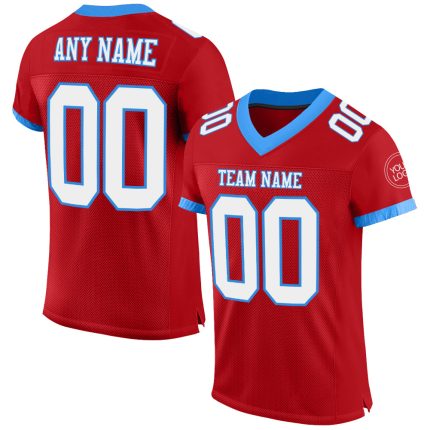Personalized Red White-Electric Blue Mesh Authentic Football Jersey Team Custom Name and Number