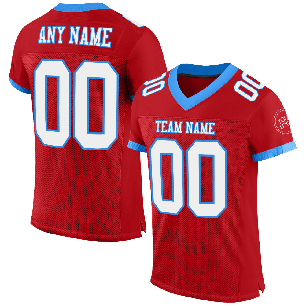 Personalized Red White-Electric Blue Mesh Authentic Football Jersey Team Custom Name and Number