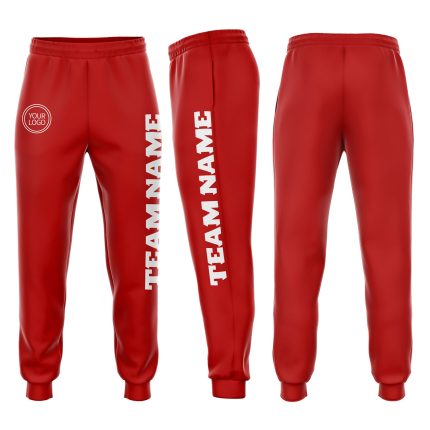 Personalized Red White Fleece Jogger Sweatpants Team Custom Name and Number
