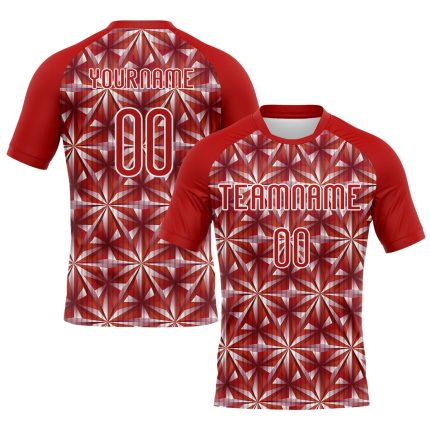 Personalized Red White Geometric Shape Sublimation Volleyball Uniform Jersey