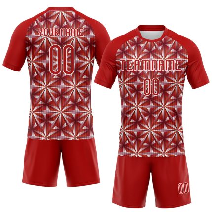 Personalized Red White Geometric Shape Sublimation Volleyball Uniform Jersey