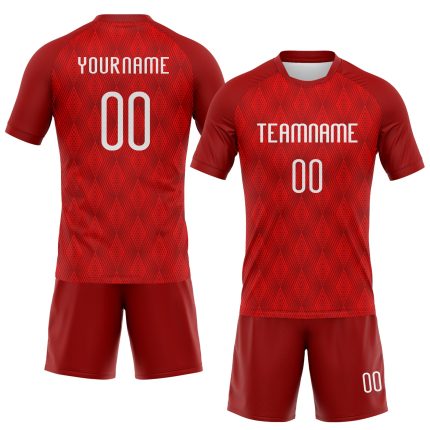 Personalized Red White Geometric Shape Sublimation Volleyball Uniform Jersey Team Custom Name and Number