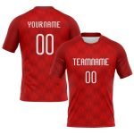 Personalized Red White Geometric Shape Sublimation Volleyball Uniform Jersey Team Custom Name and Number