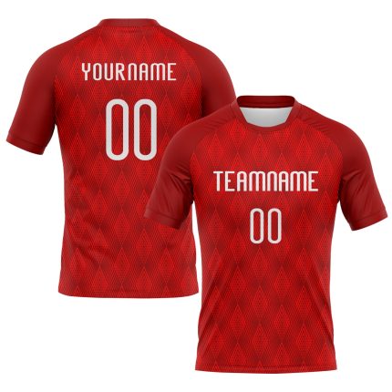 Personalized Red White Geometric Shape Sublimation Volleyball Uniform Jersey Team Custom Name and Number