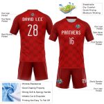 Personalized Red White Geometric Shape Sublimation Volleyball Uniform Jersey Team Custom Name and Number