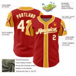 Personalized Red White-Gold 3 Colors Arm Shapes Authentic Baseball Jersey Team Custom Name and Number