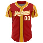 Personalized Red White-Gold 3 Colors Arm Shapes Authentic Baseball Jersey Team Custom Name and Number