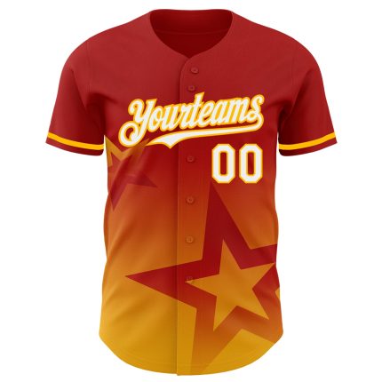 Personalized Red White-Gold 3D Pattern Design Gradient Style Twinkle Star Authentic Baseball Jersey Team Custom Name and Number