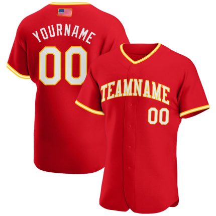Personalized Red White-Gold Authentic American Flag Fashion Baseball Jersey Team Custom Name and Number