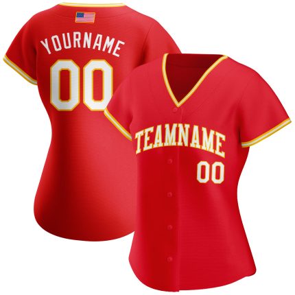 Personalized Red White-Gold Authentic American Flag Fashion Baseball Jersey Team Custom Name and Number