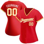 Personalized Red White-Gold Authentic Baseball Jersey