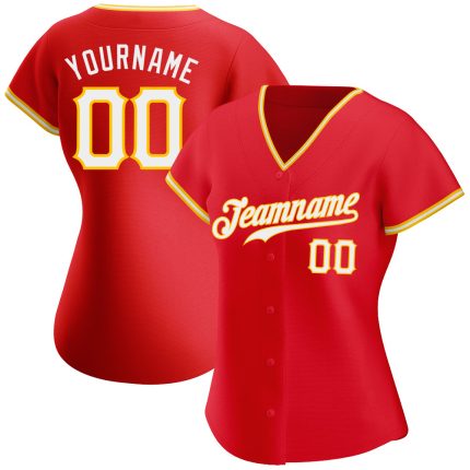 Personalized Red White-Gold Authentic Baseball Jersey