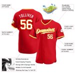 Personalized Red White-Gold Authentic Baseball Jersey