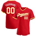 Personalized Red White-Gold Authentic Baseball Jersey