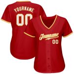 Personalized Red White-Gold Authentic Baseball Jersey Team Custom Name and Number