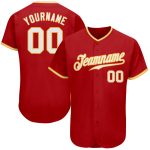 Personalized Red White-Gold Authentic Baseball Jersey Team Custom Name and Number