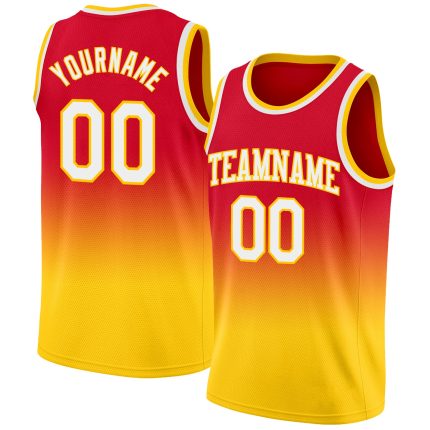 Personalized Red White-Gold Authentic Fade Fashion Basketball Jersey Team Custom Name and Number